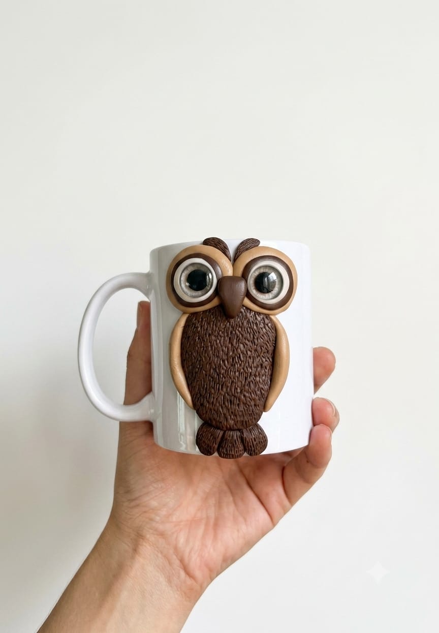 Handcrafted owl character mug