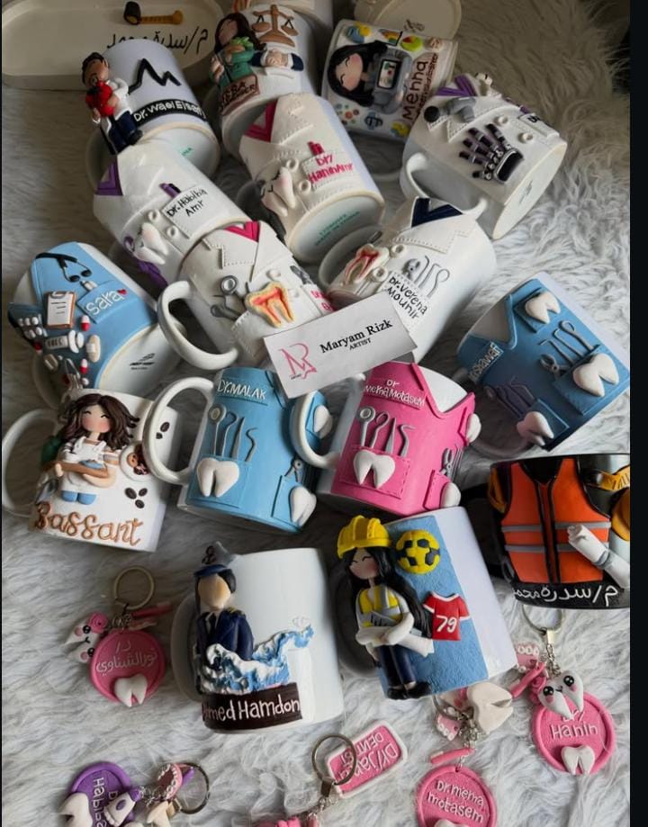 Collection of personalized mugs, keychains, and gifts
