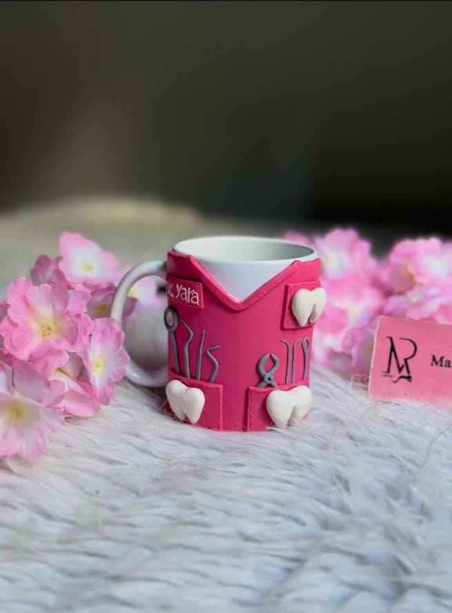 Pink personalized mug with floral styling